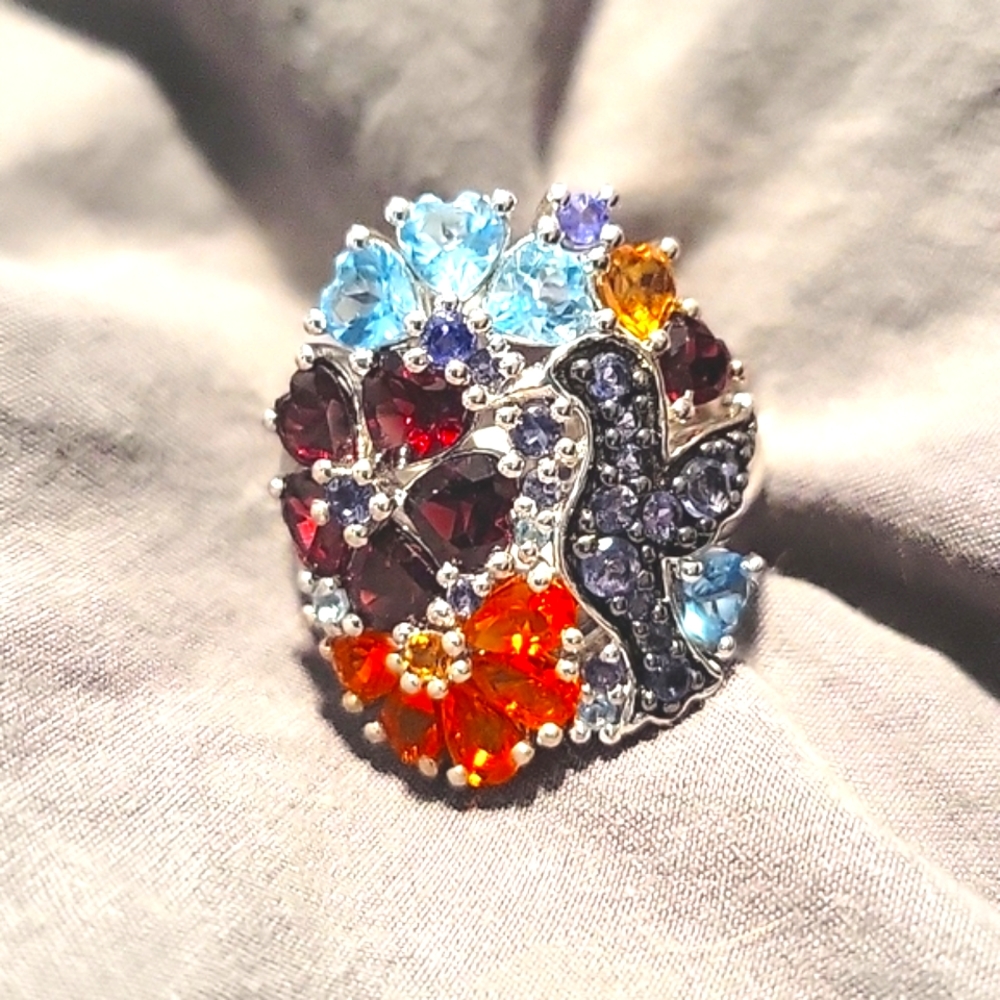 Multi Gemstone Ring in Platinum Over Sterling Silver 6.65 ctw